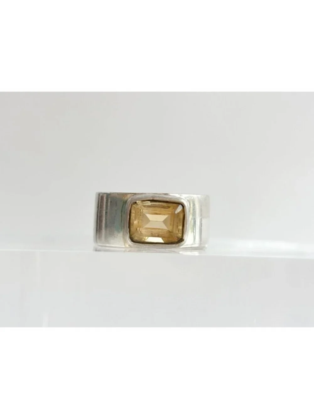 Citrine Semi Precious Gemstone Sterling Silver 925 Vintage Ring - sz 9.75